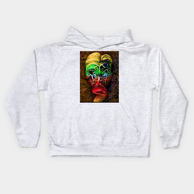 A Bali face mask on dark yellow background Kids Hoodie by kall3bu